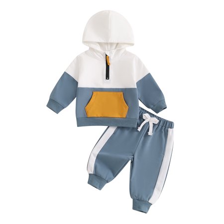 

Baby Toddler Boy Fall Outfit 3 6 12 18 24 Months 2T 3T Contrast Colors Long Sleeve Hoodie Sweatshirt and Elastic Pants 2 Piece Clothes Set