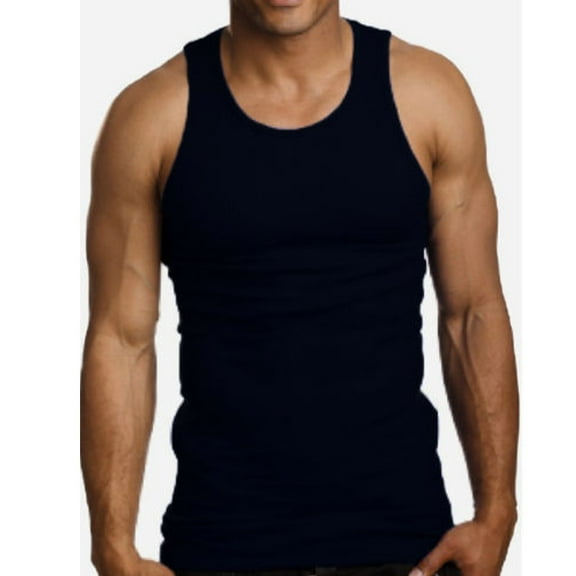 6 Pack Mens A-Shirt 100% Cotton Muscle Tank Top Gym Undershirt Ribbed Black L