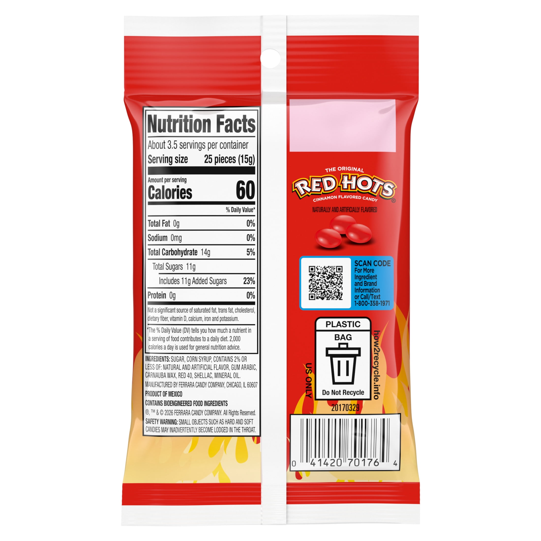 Red Hots Original Cinnamon Candies, Peg Bag, 2.08 oz