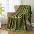 thumbnail image 4 of Home Farmhouse Boho Decor Chenille Throw Blanket, Soft for Couch Sofa Chair Bed, Olive Green 60" X 80", 4 of 8