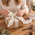 thumbnail image 4 of QISIWOLE Christmas Ribbon, 180 Inch x 0.98 Inch Soft Polyester Craft Trim for Holiday Gift Wrapping, Wreath Bows and Christmas Tree Decor, White Gold Star Ribbon, 4 of 6