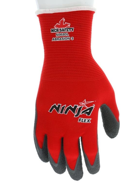 Ninja Flex N9680L 15-gauge Nylon Rubber-Latex Coated Gloves, Large, Gray/Red, 12PK