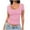 Pink, variant on AherBiu Going out Tops for Women Ribble Knit Square Neck Low Cut Sexy Shirts Slim Short Sleeve Blouse