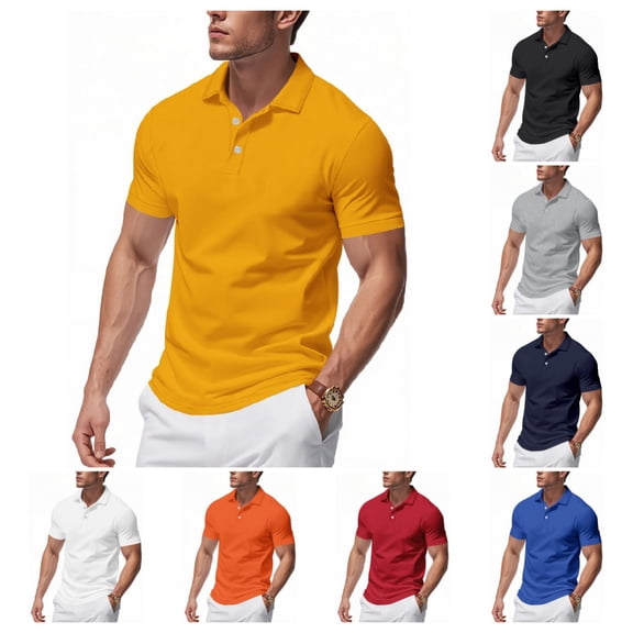Stylish Polo Shirts Men Casual Collared Short Sleeve Button Up Golf Shirt Shirt Lightweight Quick Dry Work Shirts Yellow M