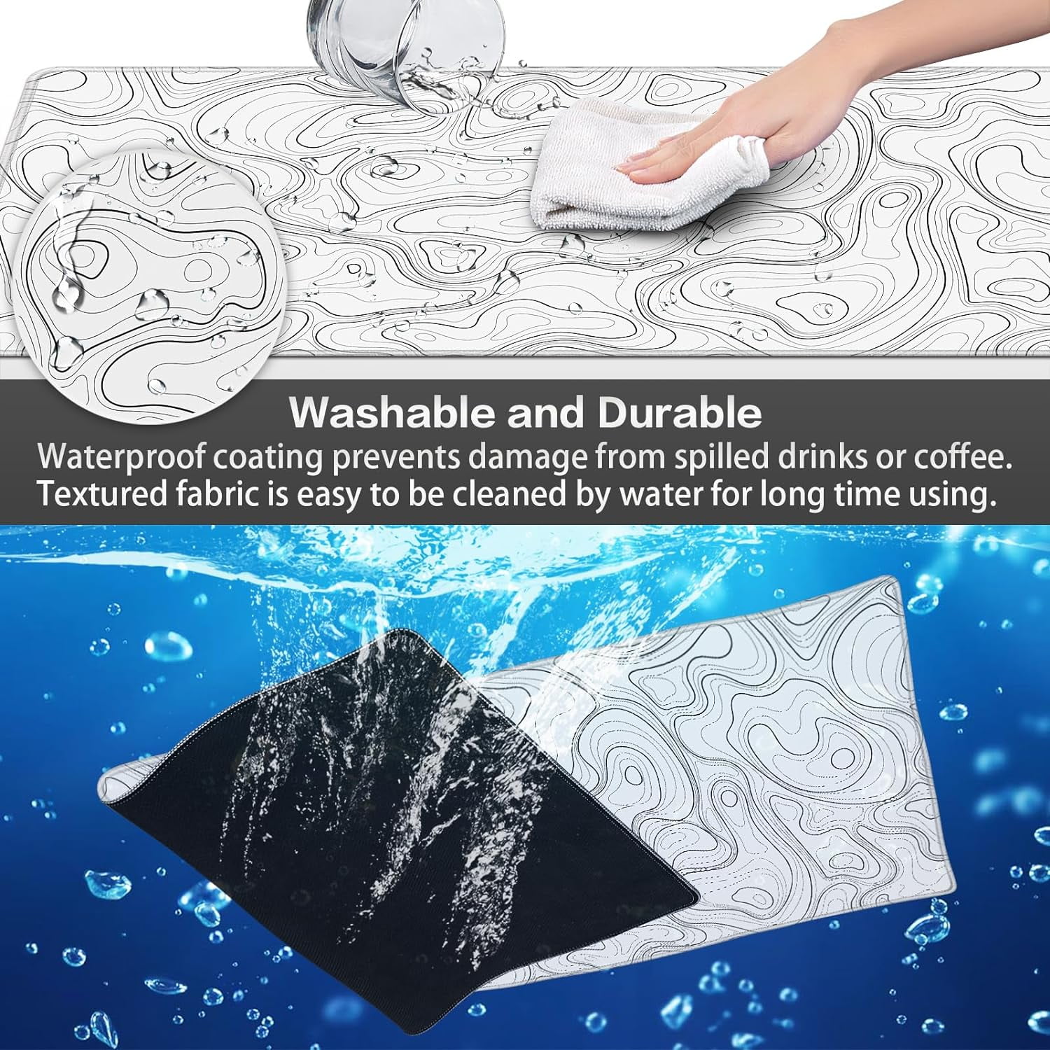 Gaming Mouse Pad, Topographic Contour Mouse Pad 35.4x15.7inch Large Extended Computer Mouse Mat Keyboard Full Desk Mousepad for Gaming, Office, Home