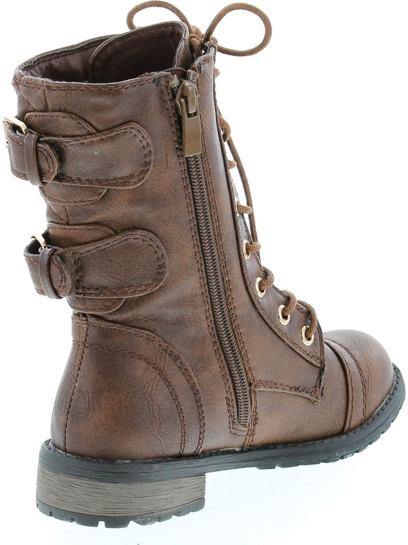 Link Girls Mango-79 Kids Combat Lace up Quilted Dual Buckle