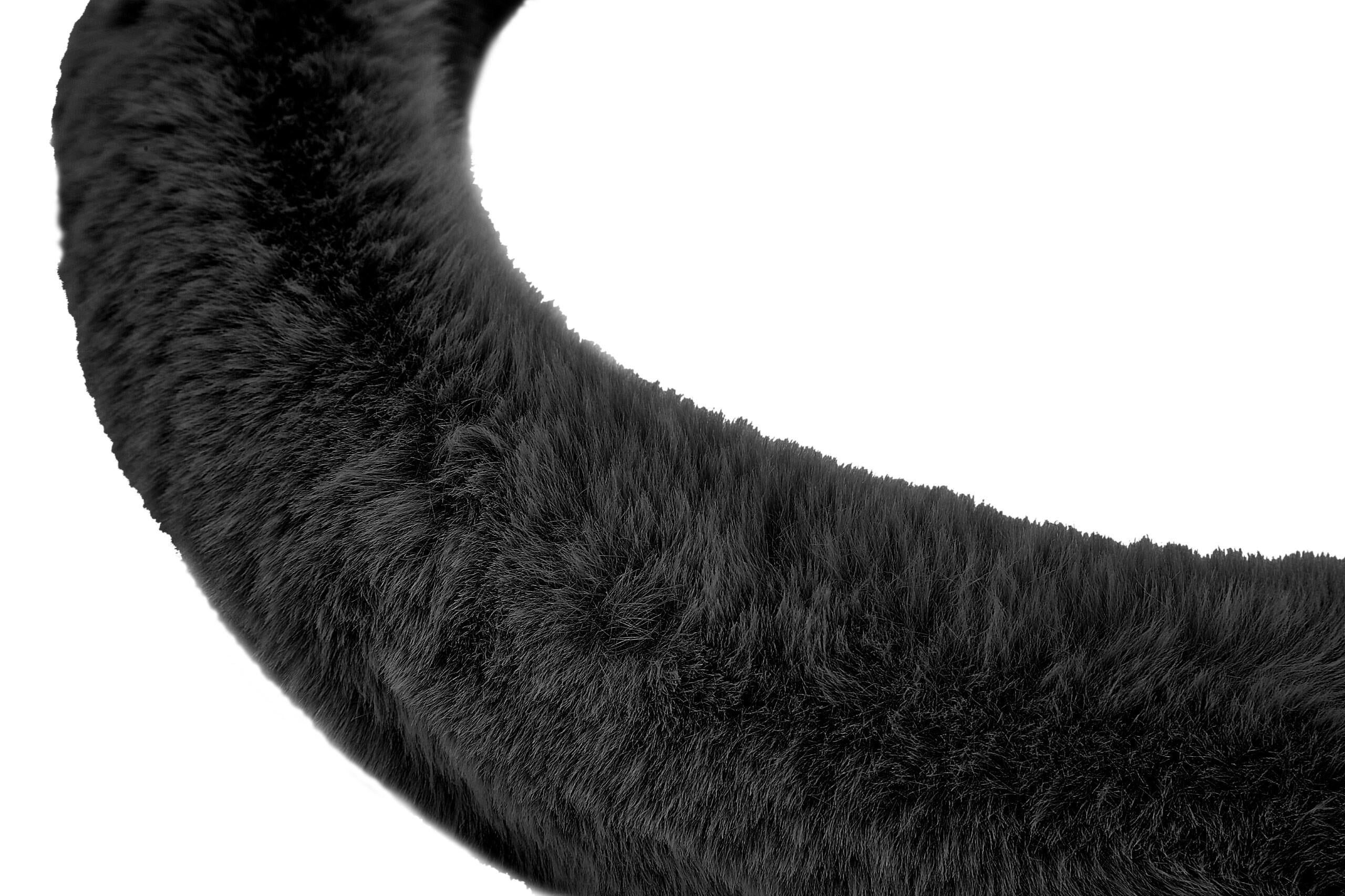 Emerald Universal 14.6"-15.4" Plush Steering Wheel Cover, Soft Faux Fur - Black
