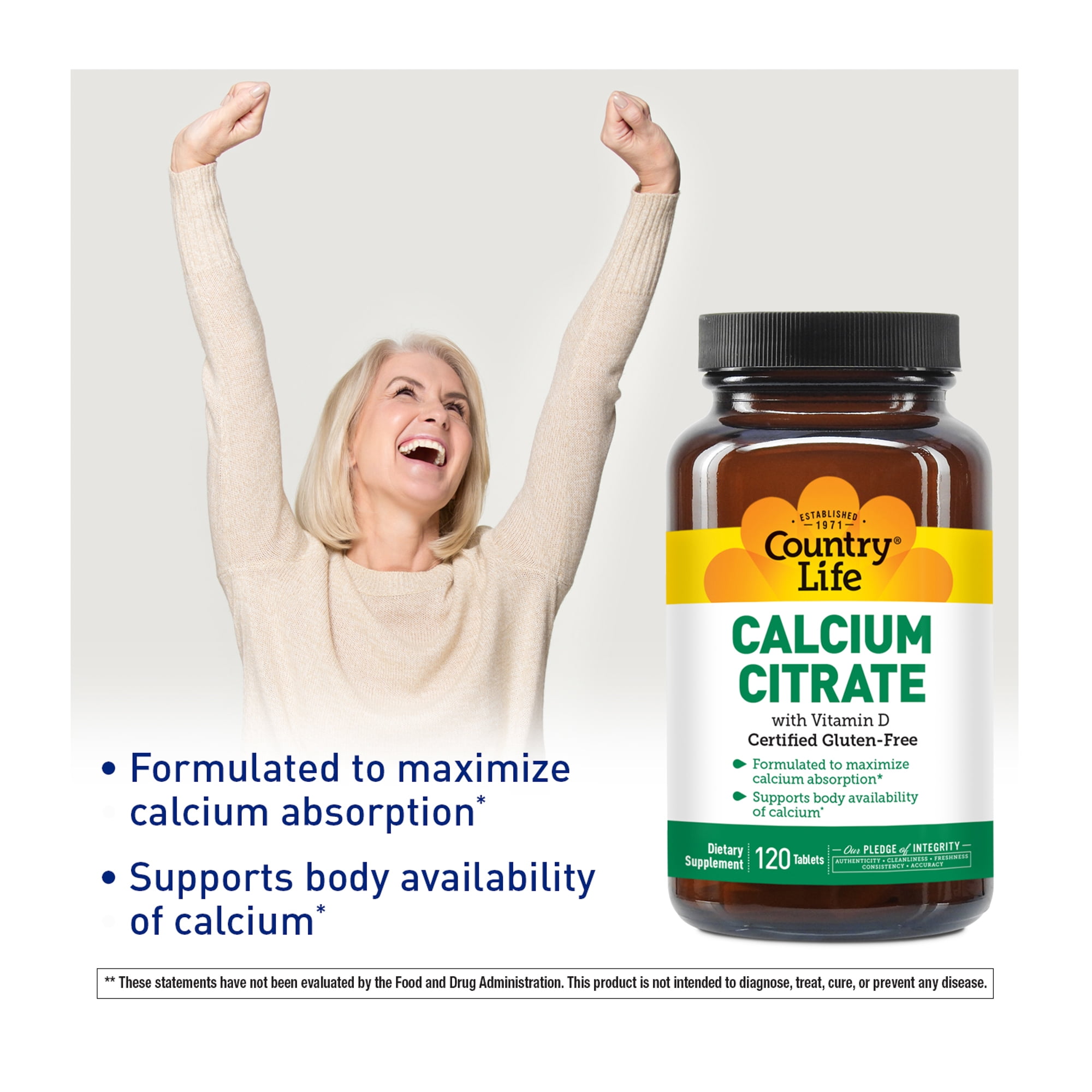 Country Life Calcium Citrate with Vitamin D, 120 Tablets