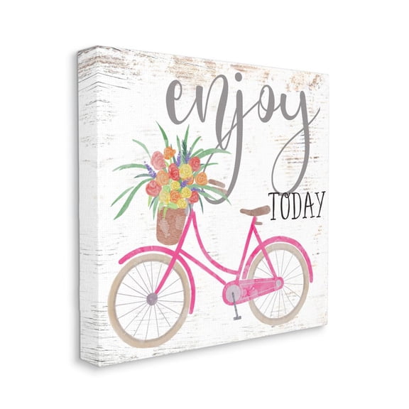 Stupell Industries Enjoy Today Phrase Simple Floral Basket Bicycle Charm Canvas Wall Art Design by Ziwei Li, 30" x 30"