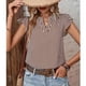 thumbnail image 5 of Blusa de manga corta con volantes Blusa de manga corta con escote en V y estampado de rayas para mujer, 5 of 6