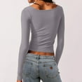 thumbnail image 4 of Riforla Women's Sexy Long Sleeve Crop Top Square Neck Double Lined Basic Slim Fit T Shirt T Shirts Men Work T Shirts Grey XL, 4 of 7