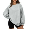 thumbnail image 2 of Evdexr Womens Sweatshirts Long Sleeve Oversized Fleece Crew Neck Solid Color Casual Loose Pullover 2025 Winter Clothes Light Gray M, 2 of 7