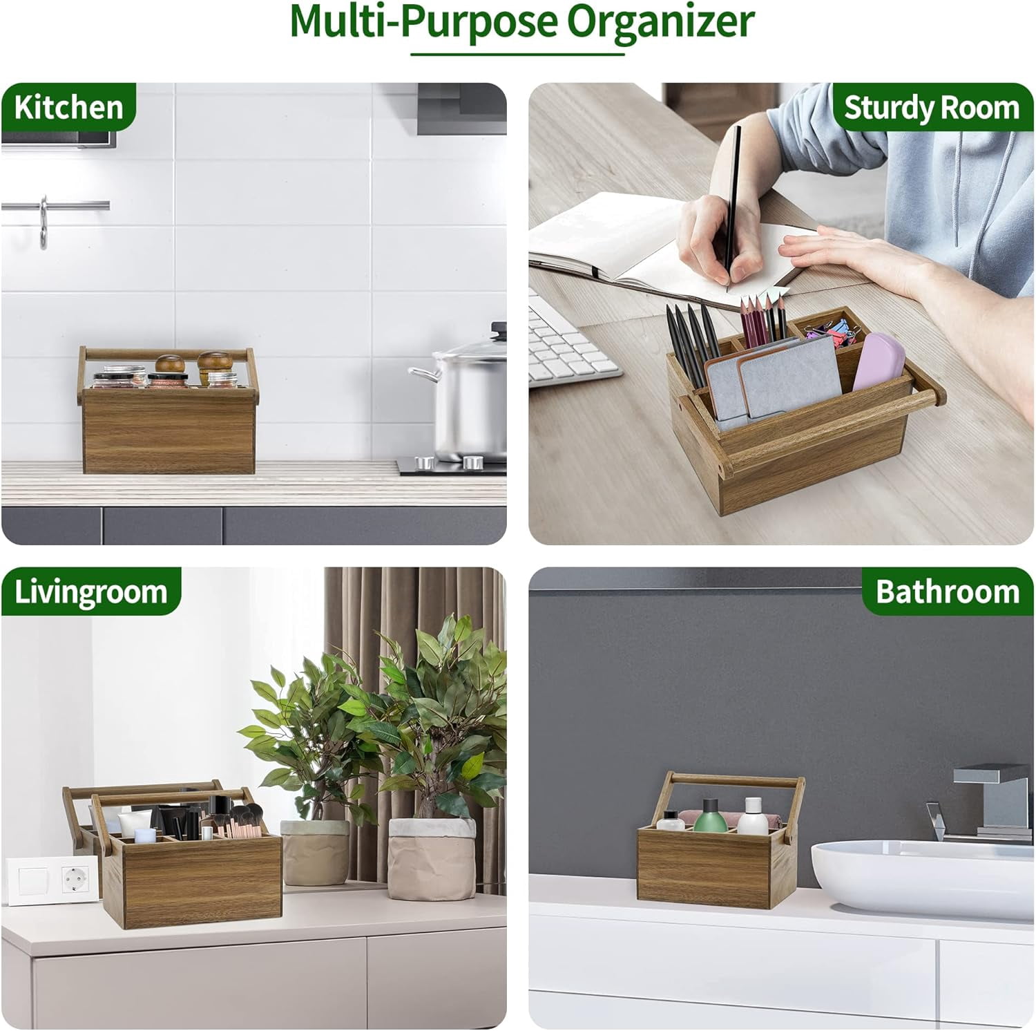 Utoplike Acacia Wooden Silverware Caddy with Handle, Kitchen Utensil Holder, Portable Organizer for Office, Bathroom, Bedroom