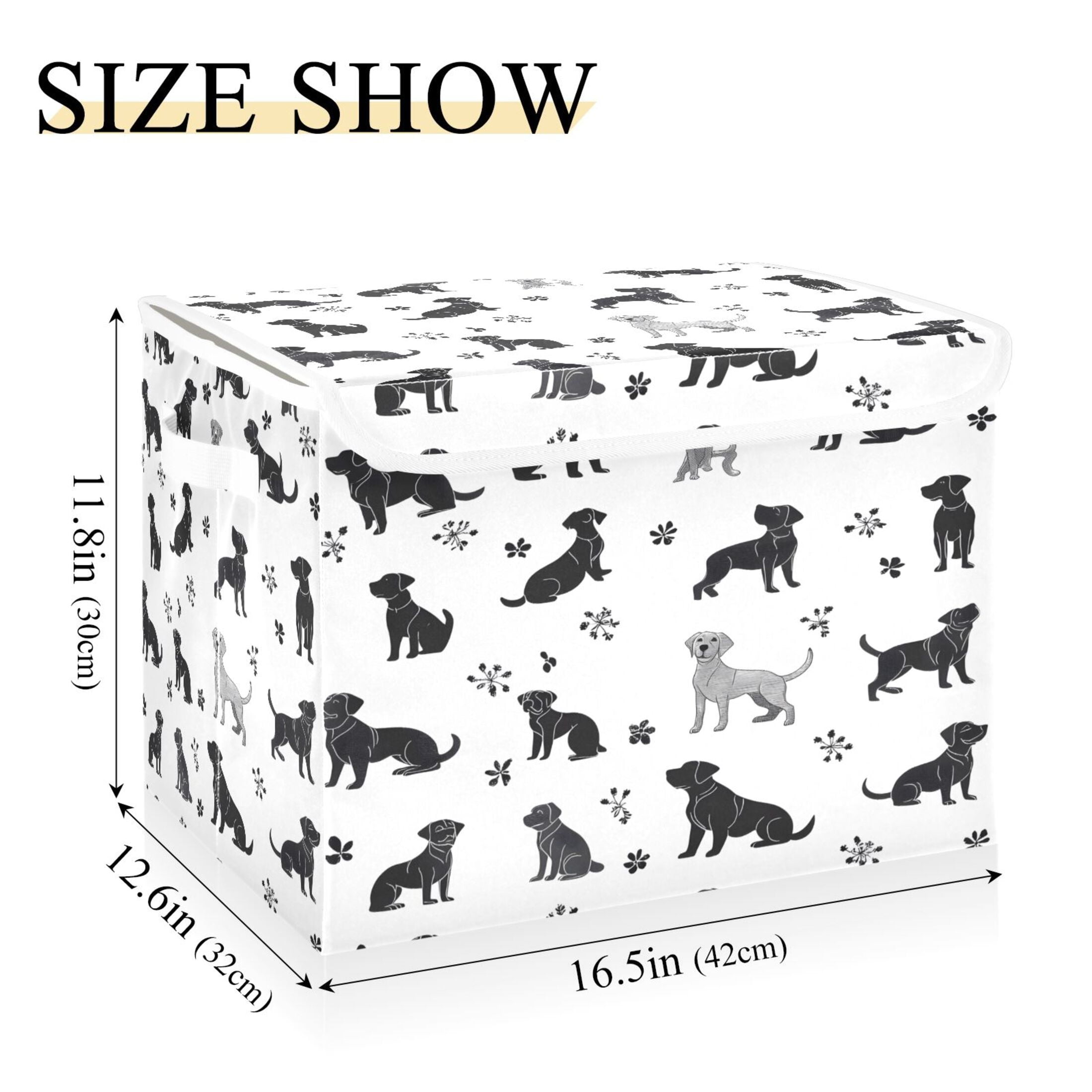 Ryvnso Silhouette Doodle Dogs Large Lidded Foldable Storage Baskets Cubes Boxes Lids Bin for Home