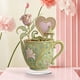 thumbnail image 1 of Regalo romántico de adorno de taza de té | Decoración acrílica en forma de corazón 15cm | Juego de tazas de té con temática de amor, platillo a juego, cuchara para remover | Acabado brillante, 1 of 4