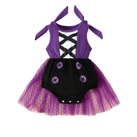 WIBACKER Baby Girls My First Halloween Clothes 0-24 Months Newborn Purple Witch Tulle Romper Bow Sleeveless Bubble Bodysuit Costumes