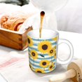 thumbnail image 3 of Yiaed Blue White Striped Sunflower A Print Ceramics Coffee,Large Handle Design,Extra Large Tea and Coffee Cup for Office and Home Mugs, 3 of 6