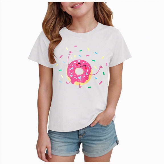 kpoplk Cute Shirts for Girls Funny Tshirts Kids Graphic Tees Preppy Graphic Print Shirt Summer Crewneck Cotton Top(White,3-4 Y)