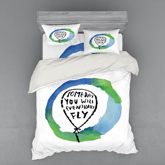 Saying Duvet Cover Set, Someday You Will Eventually Fly Watercolor, Bedding Set with Shams and Fitted Sheet, 3 Sizes, by Ambesonne