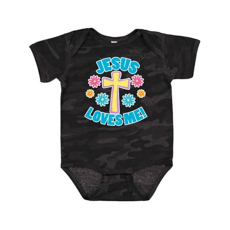 

Inktastic Easter Jesus Loves Me with Cross and Flowers Gift Baby Boy or Baby Girl Bodysuit