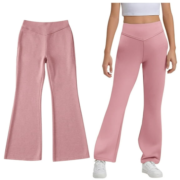 School Pants for Girls Skinny Pants Kids Dress Pants with Pockets Flare Leg Pants Pink Uniform Pants Back to School Outfits for Girls Teen Tween Girl Clothing 13-14 Years