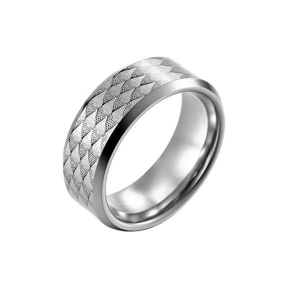 PAMTIER Men's 8mm Tungsten Steel Punk Dome Cool Personality Gradient Snake Skin Pattern Biker Ring Wedding Band Beveled Edge Comfort Fit Silver Size 8