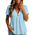 thumbnail image 2 of Linen Shirts for Women Short Sleeve Casual V Neck T Shirt Peplum Tops Summer Blouses Beach Vacation Outfits, 2 of 4