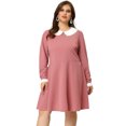 thumbnail image 4 of Women's Plus Size Dresses Peter Pan Collar Contrast Cuff Keyhole Back Cinched Waist Pullover Knit Dress Pink 3X, 4 of 7