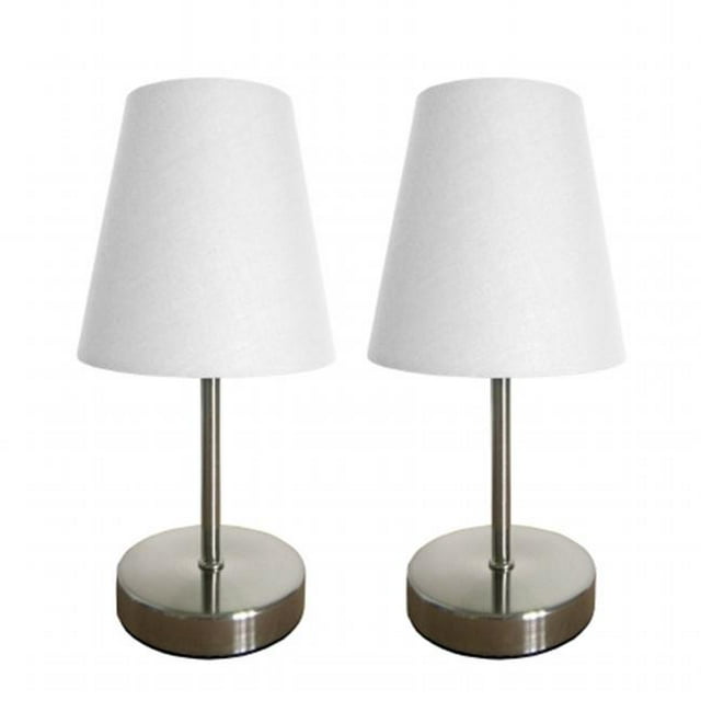 Simple Designs Abat-Jour en Tissu Nickel Sable Mini Basique avec Lampe de Table Ensemble de 2, Blanc