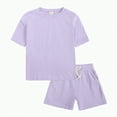 thumbnail image 2 of TOWED22 Toddler Baby Boy Girl Summer Clothes Checkerboard Print Short Sleeve T-Shirt Tee Tops Rolled Shorts Infant Outfits(Purple,8-9 Years), 2 of 9