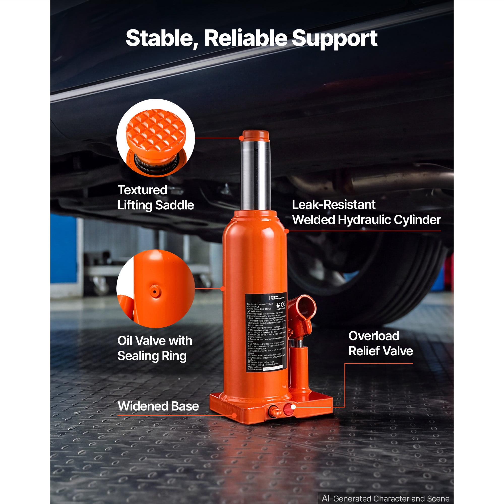KFFKFF Hydraulic Bottle Jack 6 Ton (13227.7 lbs) 8.66"-16.93" Lifting Range, Suitable for SUVs, Light Trucks, Vans, and Auto Repair Applications, Durable Welded Design with Extended Handle