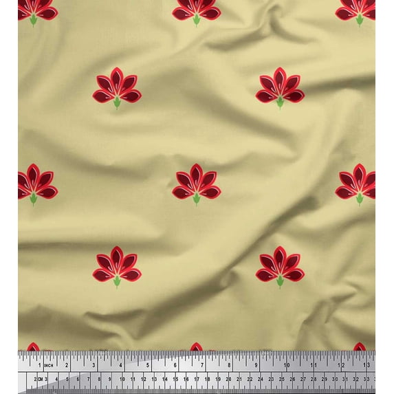 Soimoi polyester Crepe Fabric Artistic Floral Print Sewing Fabric Yard 52 Inch Wide