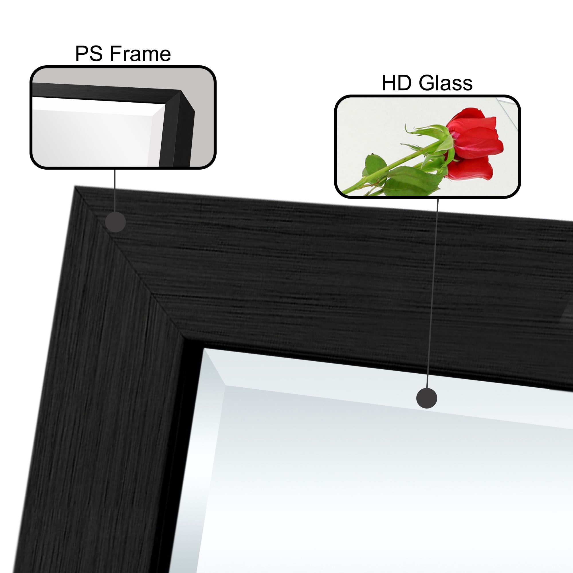 Mirror Wall Mounted Mirror Rectangle with PS Frame for Living Room Bathroom Bedroom,30"*22",Black