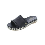 Kate Spade Womens Zahara Leather Slip On Flat Sandals Black 9.5 Medium (B,M)