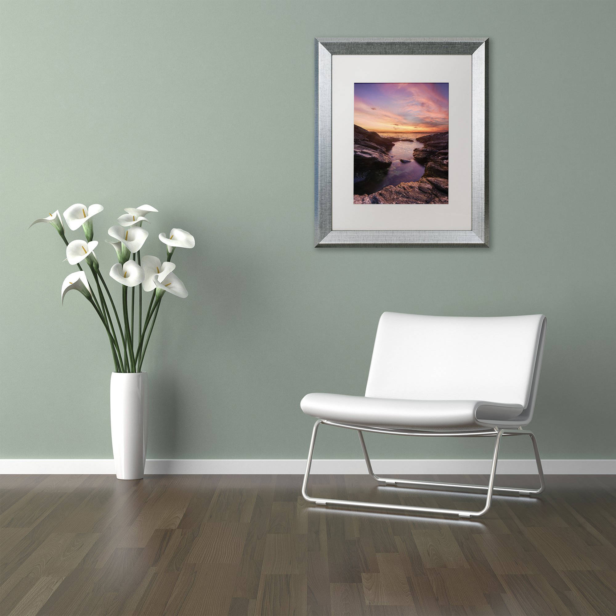 Trademark Fine Art "Beavertail Sunset" Canvas Art by Michael Blanchette Photography White Matte, Silver Frame