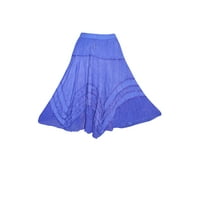 Mogul Womens Maxi Skirt Blue Embroidered Peasant Flare Skirts