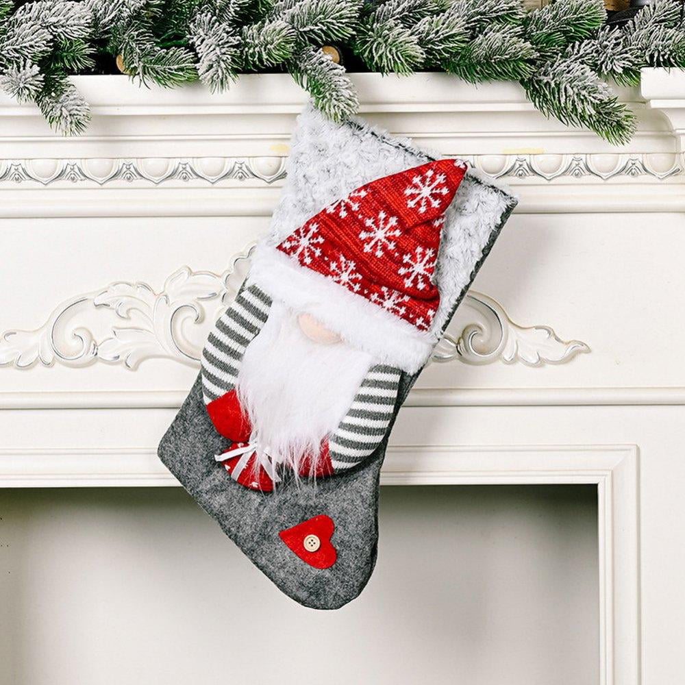 Christmas Stocking Embroidered Santa Reindeer Snowman Xmas Stocking Sack Decor1 