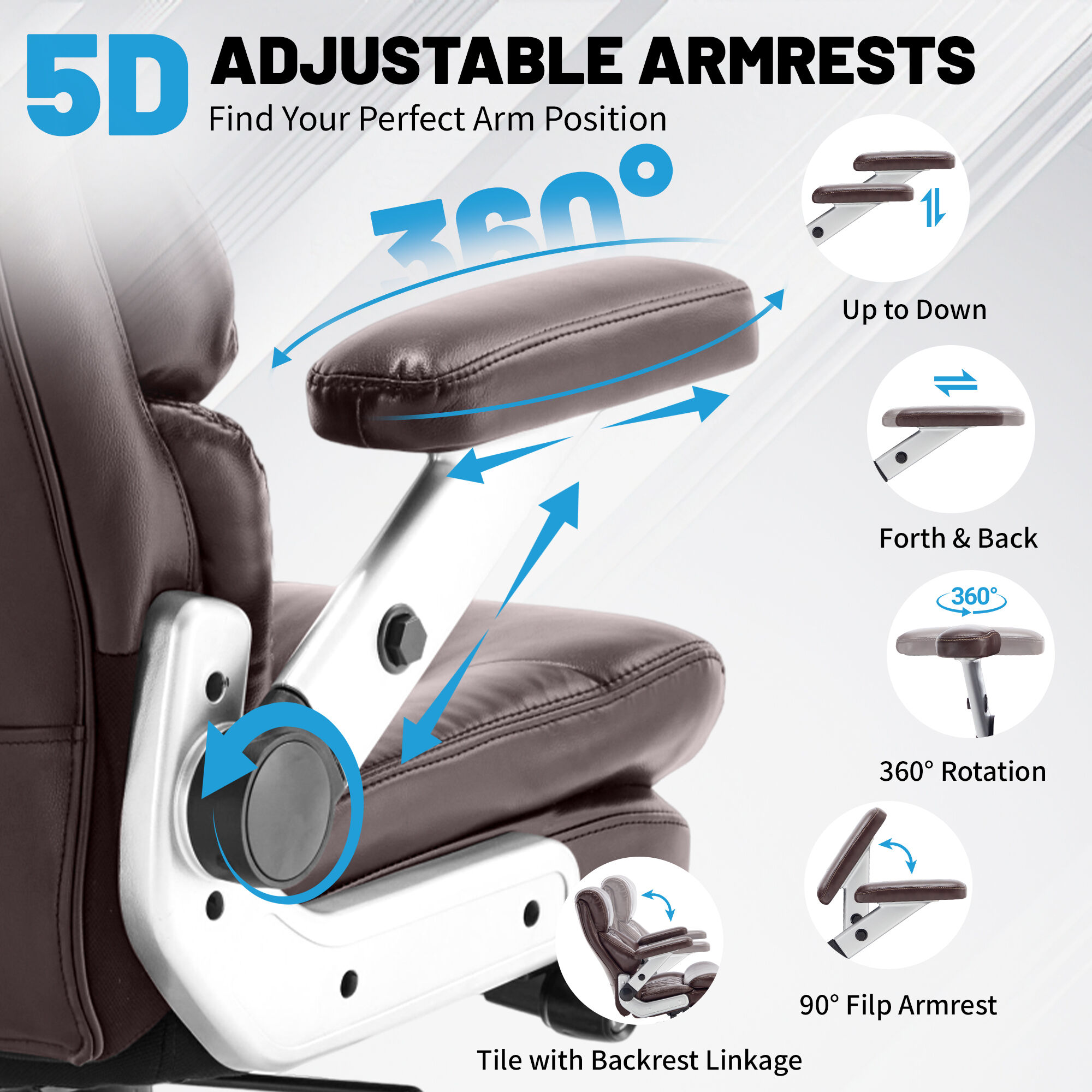 800LBS High Capacity Office Chair for Various Body Types with High Back, Wide Seat and Adjustable Lumbar Support, Computer Desk Chair with Multi-Angle Adjustable Flip Arms for Home Office