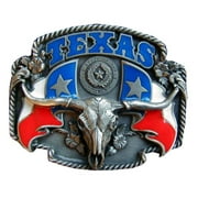 Texas Colored Novelty Belt Buckle Bull Skull Texas State Flag