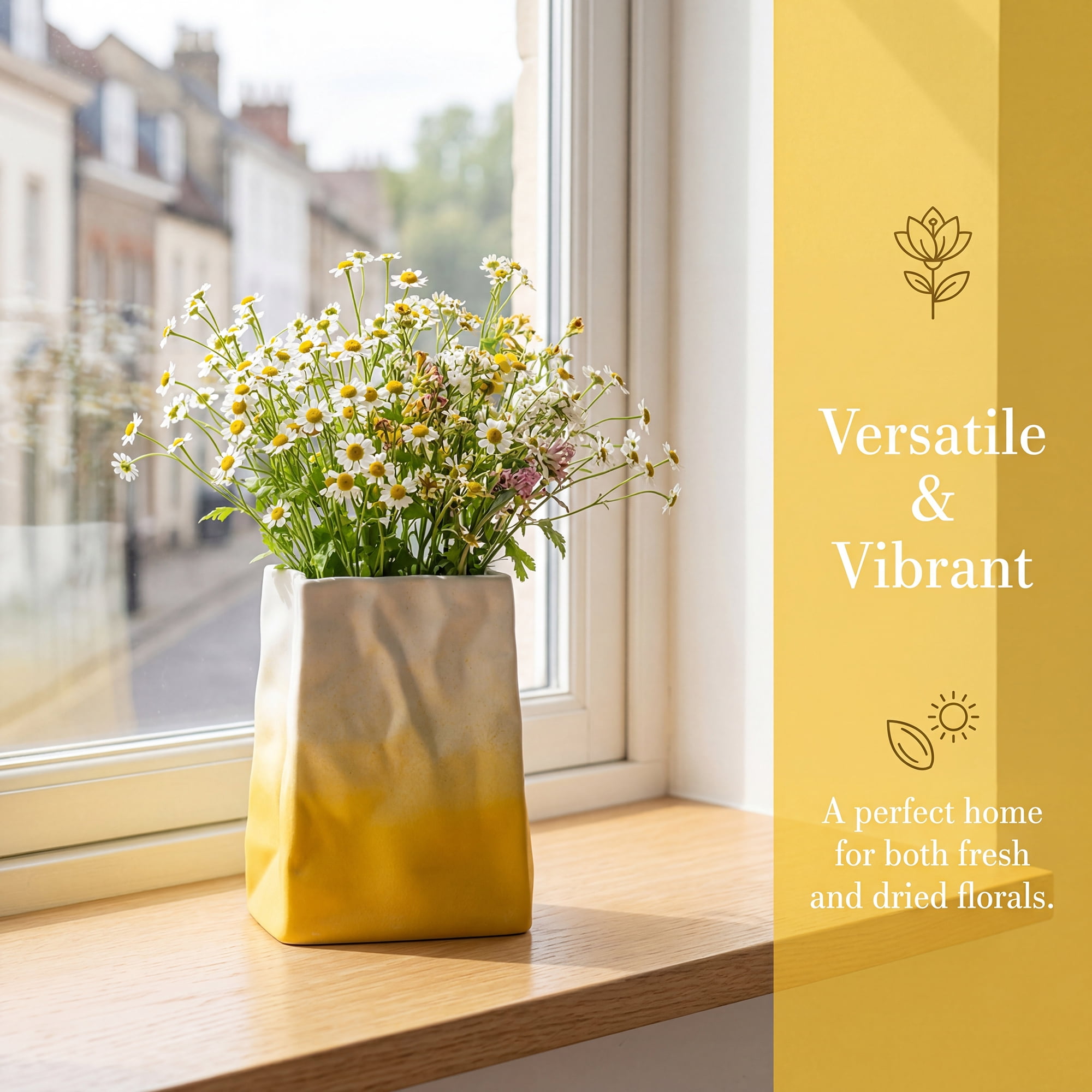 Unique Bargains Ceramic Matte Vase Retro Round Bottle Gradient Yellow 5.0" x 2.8" x 6.7"