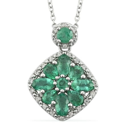 Shop LC 925 Sterling Silver Oval AAA Emerald Zircon Necklace Rhodium Plated Pendant Wedding Bridal Anniversary Engagement Jewelry For Her Size 18" Ct 1.5