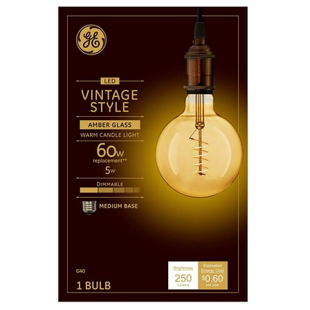 GE Lighting 36538 5W 250 Lumen White Vintage Style Spiral Filament LED Lightbulb