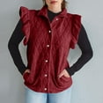 thumbnail image 6 of Otntypg Women Ruffles Puffer Vest Lightweight Casual Sleeveless Button Down Padded Collared Jacket Gilet Trendy Fall Winter Outerwear Tops Wine XL, 6 of 9