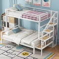 thumbnail image 3 of Bunk Bed Twin Over Full, Metal Bunkbed Frames with Storage Stairs, Wire Shelving and Wardrobe, Full-Length Guardrail, No Box Spring Needed, White, 3 of 9