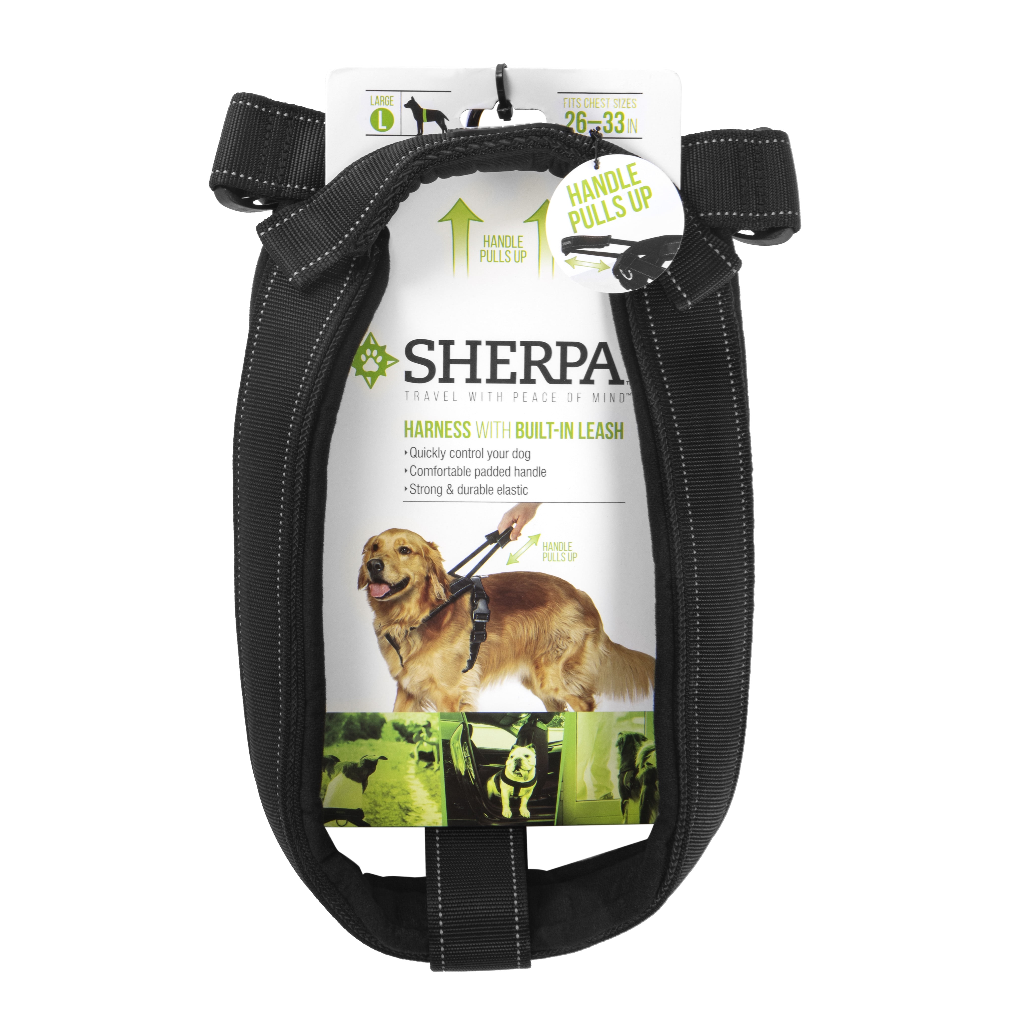 Sherpa Dog Harness with Built in Leash, Black, Large