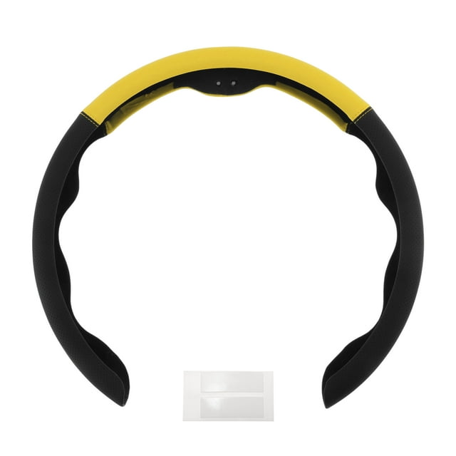 Funda para volante de cuero artificial PU ABS Protector de volante de automóvil 14.96" Negro Amarillo Limón 1 Pc