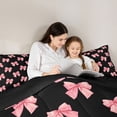 thumbnail image 5 of Homewish Cute Cartoon Ribbon Full Size Comforter Sets for Girl, Black Pink Bedding Comforter Set, Princess Bow-tie Reversible Bedding Sets, Super Cozy Room Decor, 3 Pieces, 5 of 8