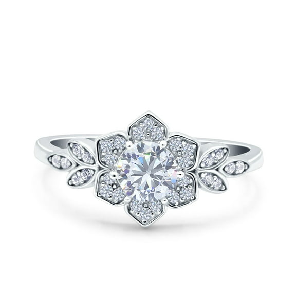 Simulated Cubic Zirconia Size-5 Halo Art Deco Cluster Floral Wedding Engagement Ring 925 Sterling Silver