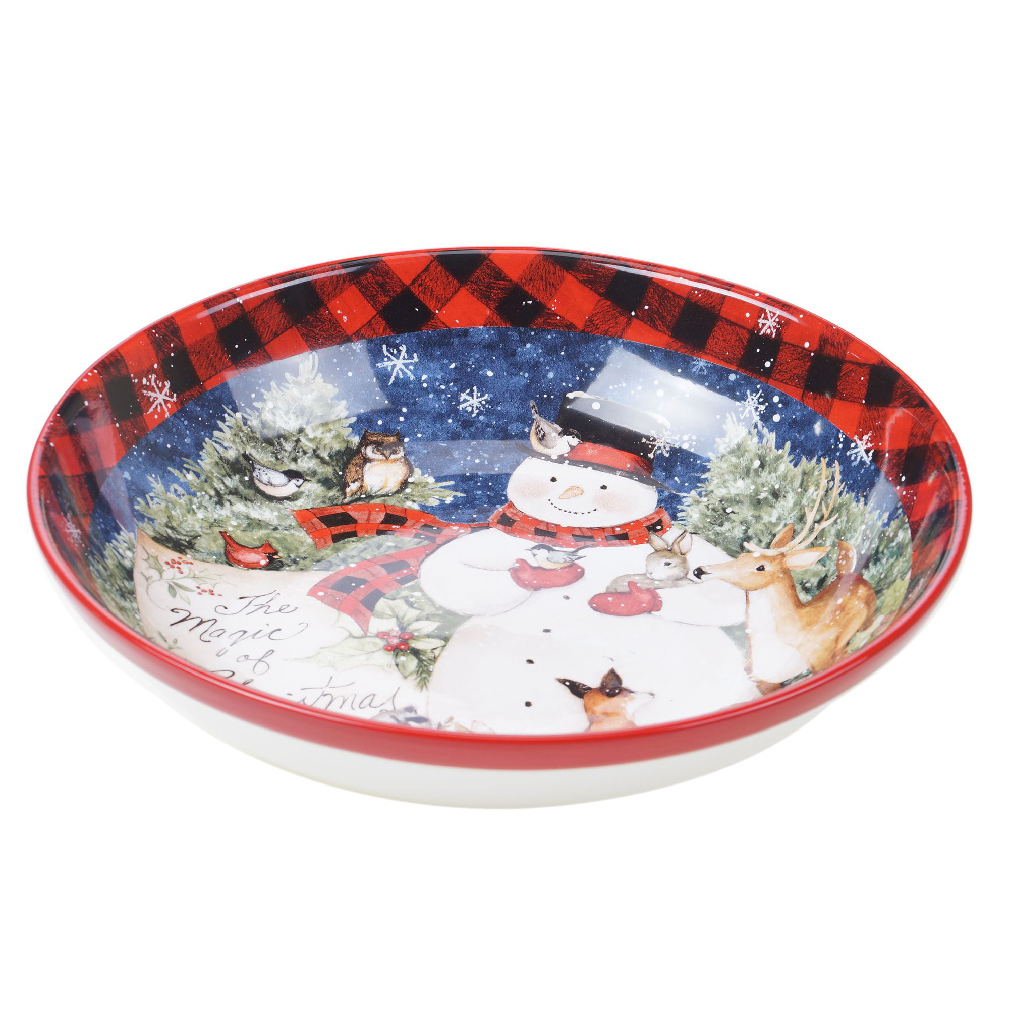 Service for 4 Multicolored Certified International Magic of Christmas Snowman 16pc Dinnerware Set