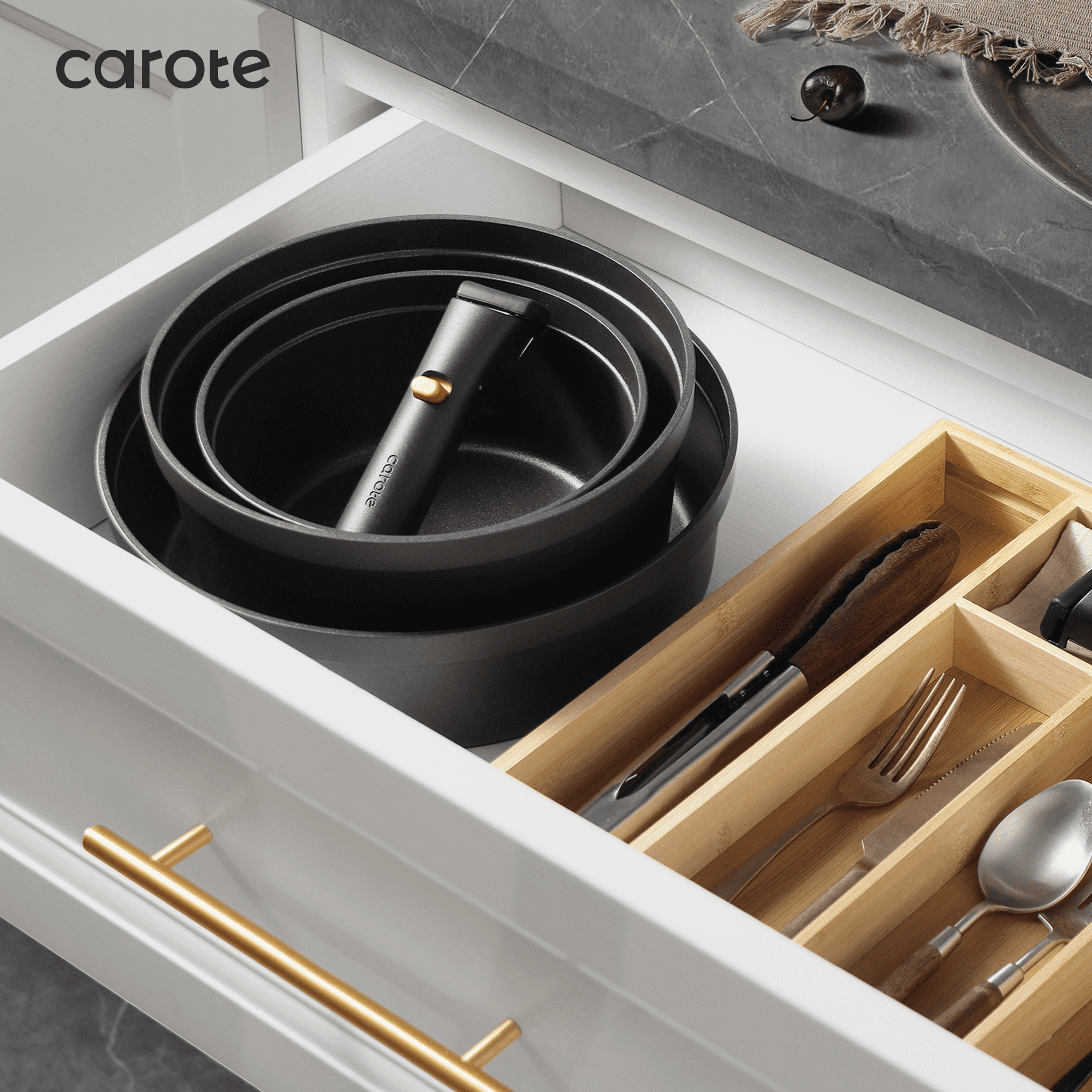 Carote 20 Pcs Nonstick Cookware Sets, Pots and Pans with Removable Handles, Oven Safe, Induction Ready, Classic Black